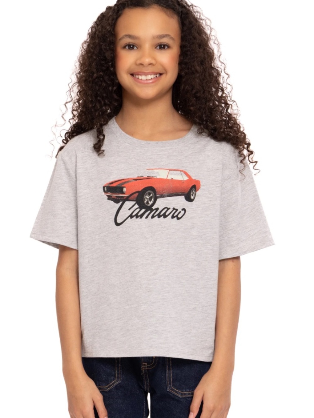 Chevrolet Camaro Girls Gray Embellished Short Sleeve Tee Shirt Size Large (10-12